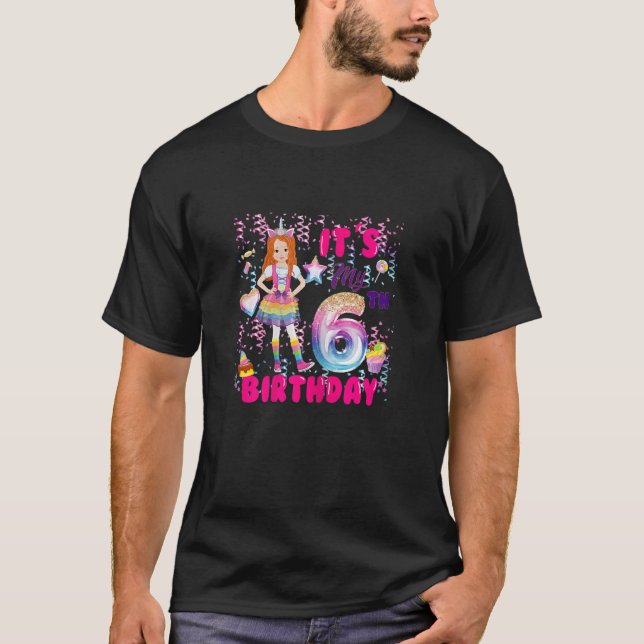 Camiseta 6 Birthday Girls 6 Anos Red Hired 6 B Day (Frente)