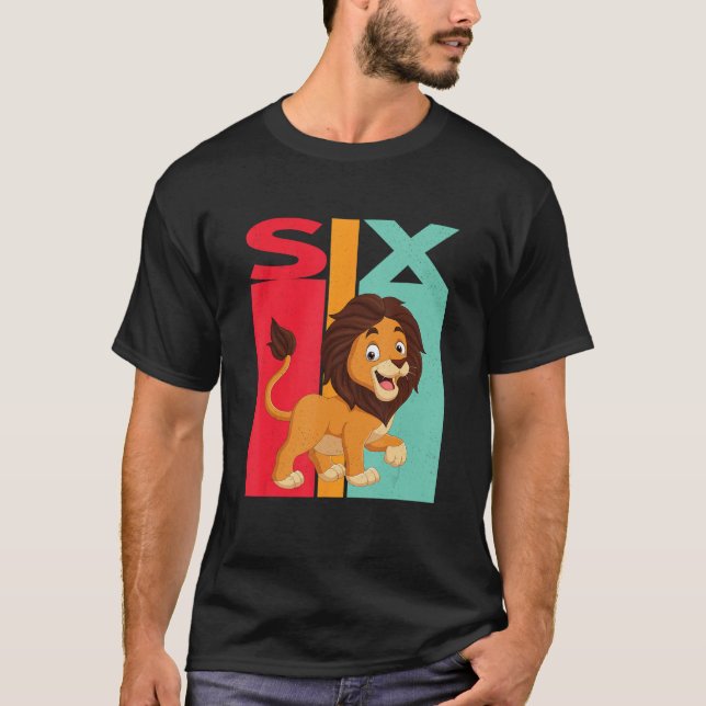 Camiseta 6 Birthday Leo Lion Zodiac Retro Girl Boy 6 Anos (Frente)