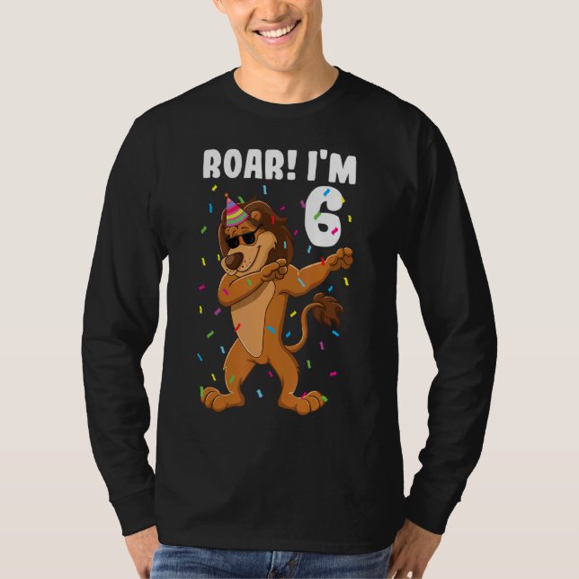 Camiseta 6 Birthday Lion Boy Roar Eu tenho 6 anos (Frente)