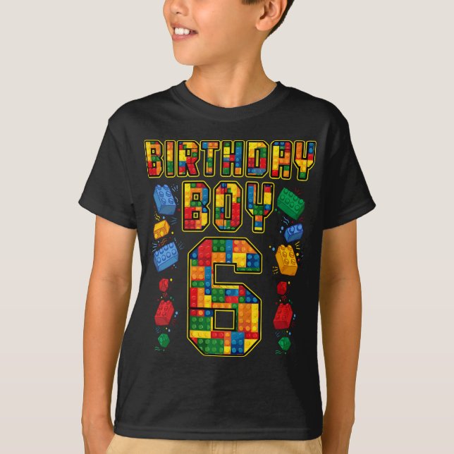 Camiseta 6 Birthday Master Builder 6 Anos Antigo Bloco (Frente)