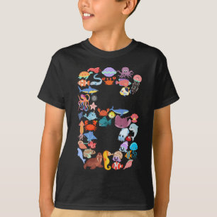 Camiseta 6 Birthday Ocean Sea Animal Tema 6 Anos
