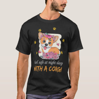 Camiseta 6 Corgi de Desenho Animado Com Flores em um Fundo 