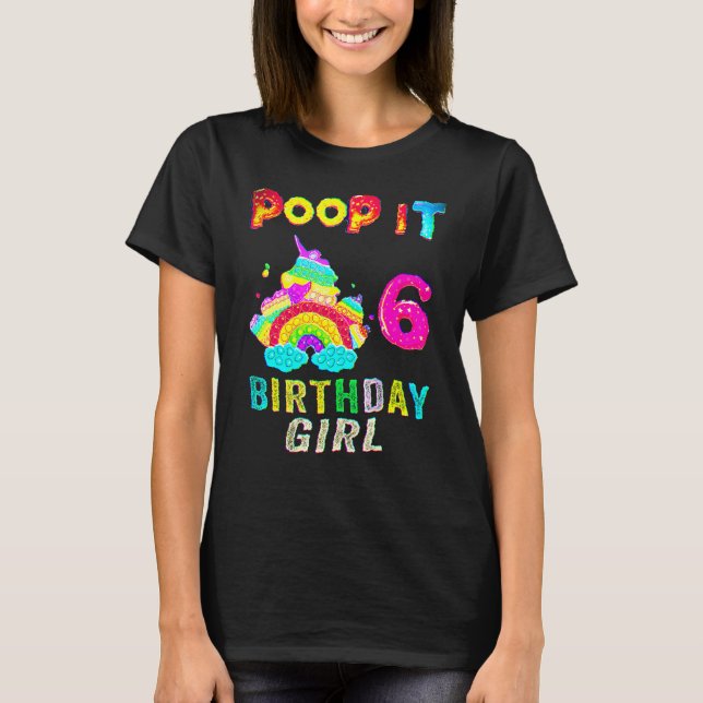 Camiseta 6 Fidget Pop It Birthday Girl Party Seis 6 Anos (Frente)