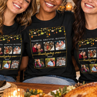 Camiseta 6 fotos Diversão em festa de ação de graças rústic