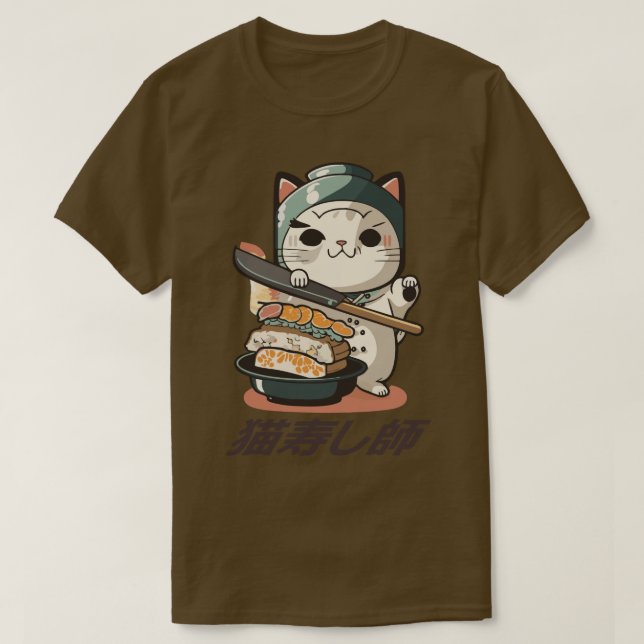 Camiseta 6 gatinho chef neko sushi mestre (Frente do Design)