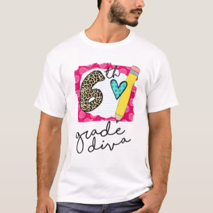 Camiseta 6 Grau Diva Leopardo Primeiro Dia Da Menina Escola
