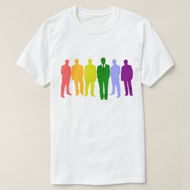 CAMISETA 6 HOMENS NAS CORES DA BANDEIRA DE GAY (Frente do Design)