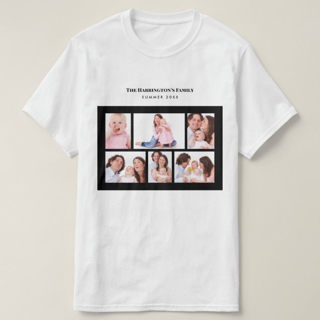 Camiseta 6 Seções Foto Personalizada Quadro Preto Elegante  (Frente do Design)