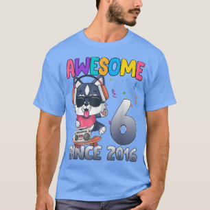 Camiseta 6 Years Old 6th Birthday Husky Music Awesome since