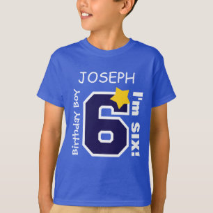 Camiseta 6o AZUL do menino do aniversário um nome feito so