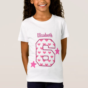 Camiseta 6o CORAÇÕES da menina do aniversário seis costu
