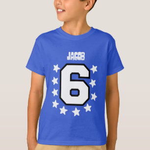 Camiseta 6o Estrelas brancas do aniversário e número grande
