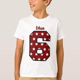 Camiseta 6o Nome grande V03A9 do número do teste padrão d