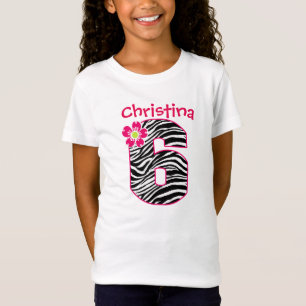 Camiseta 6o Teste padrão da zebra do rosa quente & do pret