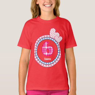 Camiseta 6o Teste padrão V15 da xadrez dos corações do