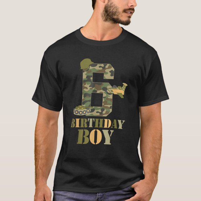 Camiseta 6th Birthday Military Themed Camo Boys 6 Years Old (Frente)