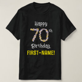 Camiseta 70 Aniversário: Flores Número "70" + Nome