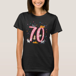Camiseta 70 Anos Aniversário Gatos Cutes Adoram 70 Aniversá