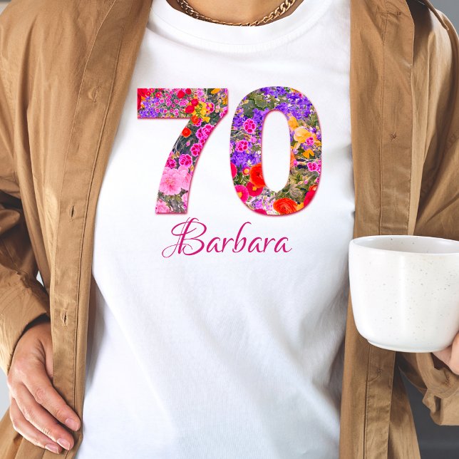 Camiseta 70 anos de aniversário t-shirt floral convidada de (Criador carregado)