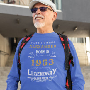 Camiseta 70 Birthday 1953 Add Name Blue Dourado Legendary