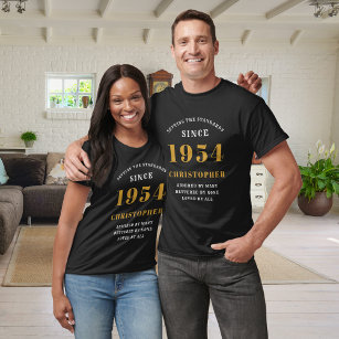 Camiseta 70 Birthday 1954 Add Name Black Dourada Party