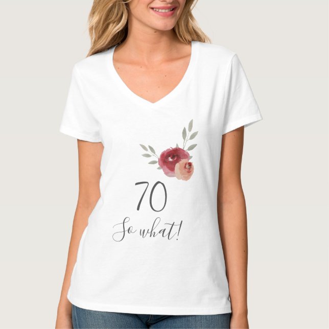 Camiseta 70 Birthday Funny Script Watercolor Floral (Frente)