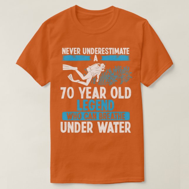 Camiseta 70 Birthday Scuba Diving Breathe 70 Anos (Frente do Design)