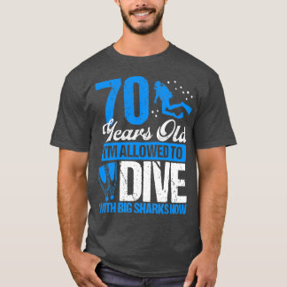 Camiseta 70 Birthday Scuba Merging Scuba Diver 70 Anos