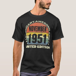 Camiseta 70 Birthday Vintage Legendage Admirável Epic Novem