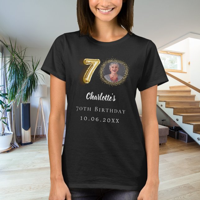 Camiseta 70 de aniversário foto de ouro preto (Criador carregado)