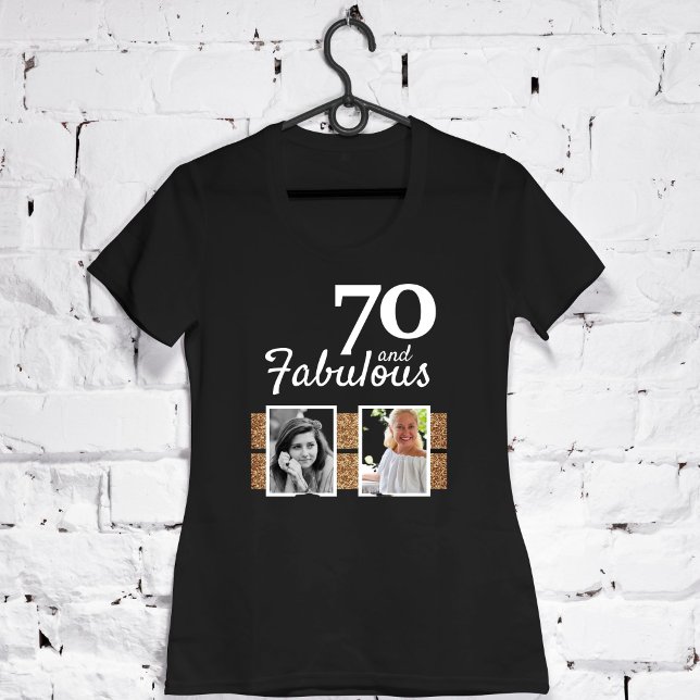 Camiseta 70 e Fabuloso 70 de Foto Glitter 2 no Aniversário (Criador carregado)