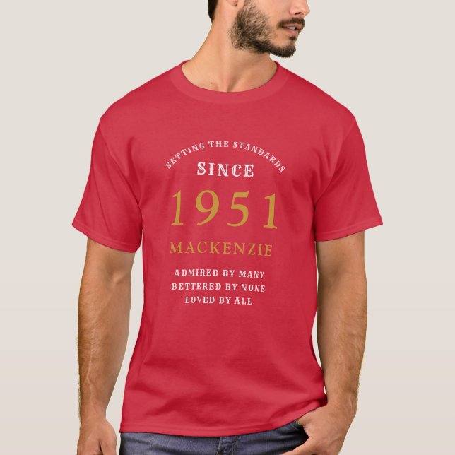 Camiseta 70 Personalizado Aniversário 1951 Pai Vermelho Dou (Frente)