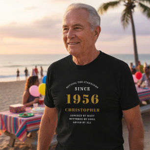 Camiseta 70 Personalizado Aniversário 1956 Nome Preto Doura