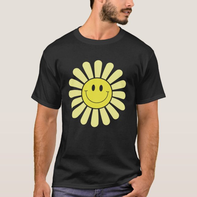 Camiseta 70s Yellow Smile Face Flower  Happy Peace Smiling  (Frente)