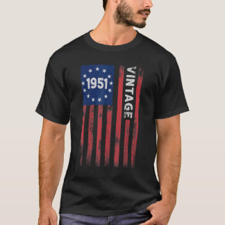 Camiseta 71 anos Vintage 1951 American Flag 71rua Birth