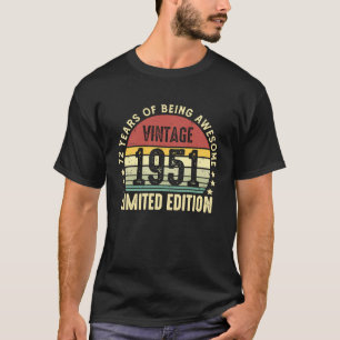 Camiseta 72 anos Vintage 1951 72º aniversário