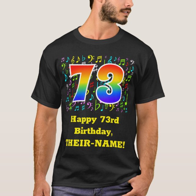 Camiseta 73º Aniversário: Símbolos Musicais Coloridos, Rain (Frente)