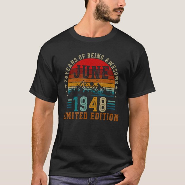 Camiseta 74 anos de idade junho de 1948 74º aniversário (Frente)