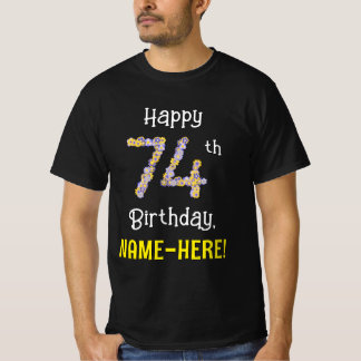 Camiseta 74.o aniversário: Flores Número "74" + Nome