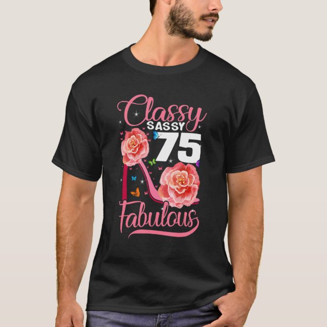 Camiseta 75º Aniversário Clássico Sassy 75 Fabuloso Porco d (Frente)
