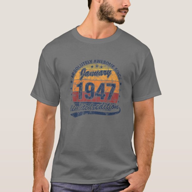 Camiseta 75º Nascer De Aniversário De Janeiro De 1947 Absol (Frente)