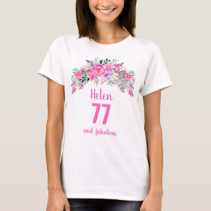Camiseta 75.º aniversário do nome floral cor de rosa