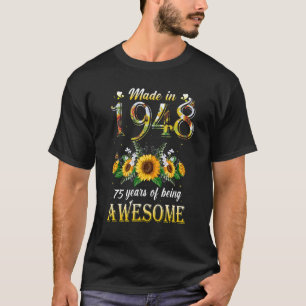 Camiseta 75.º aniversário do Sunflower para mulheres Floral