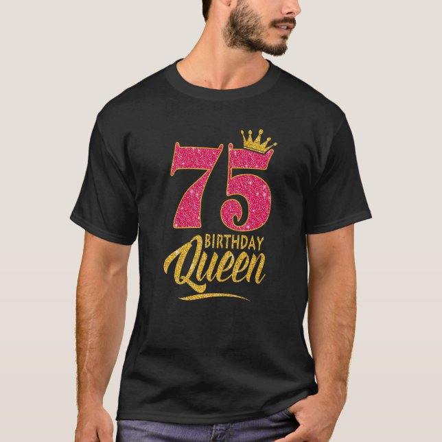 Camiseta 75.º aniversário Rainha 75 anos Coroa rosa-rosa (Frente)