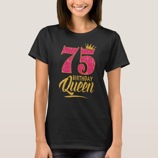 Camiseta 75.º aniversário Rainha 75 anos Coroa rosa-rosa (Frente)