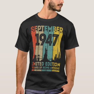 Camiseta 75 anos Vintage setembro de 1947 75º aniversário