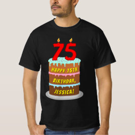 Camiseta 75.o aniversário — Bolo e Velas Divertidas, com no