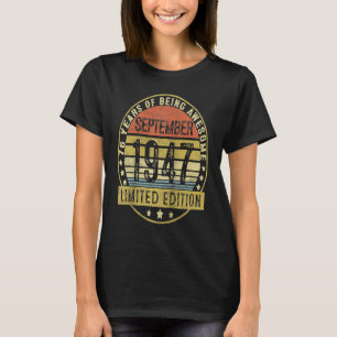 Camiseta 76 anos Vintage setembro de 1947 76º aniversário