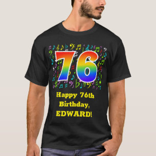 Camiseta 76.o aniversário: Símbolos Musicais Coloridos, R