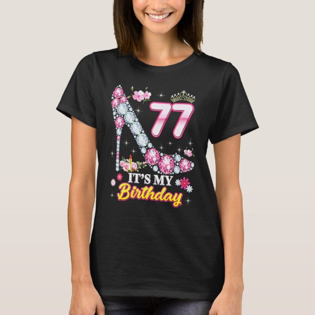 Camiseta 77 anos É o meu 77º aniversário, Diamante Rosa Sh (Frente)